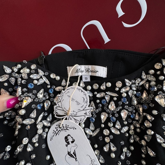 MELISANDE BLACK EMBELLISHED MIDI DRESS - S - Picture 10 of 12